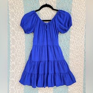 Chelsea & Violet Vibrant Blue Tiered Kids Dress Linen blend Lined